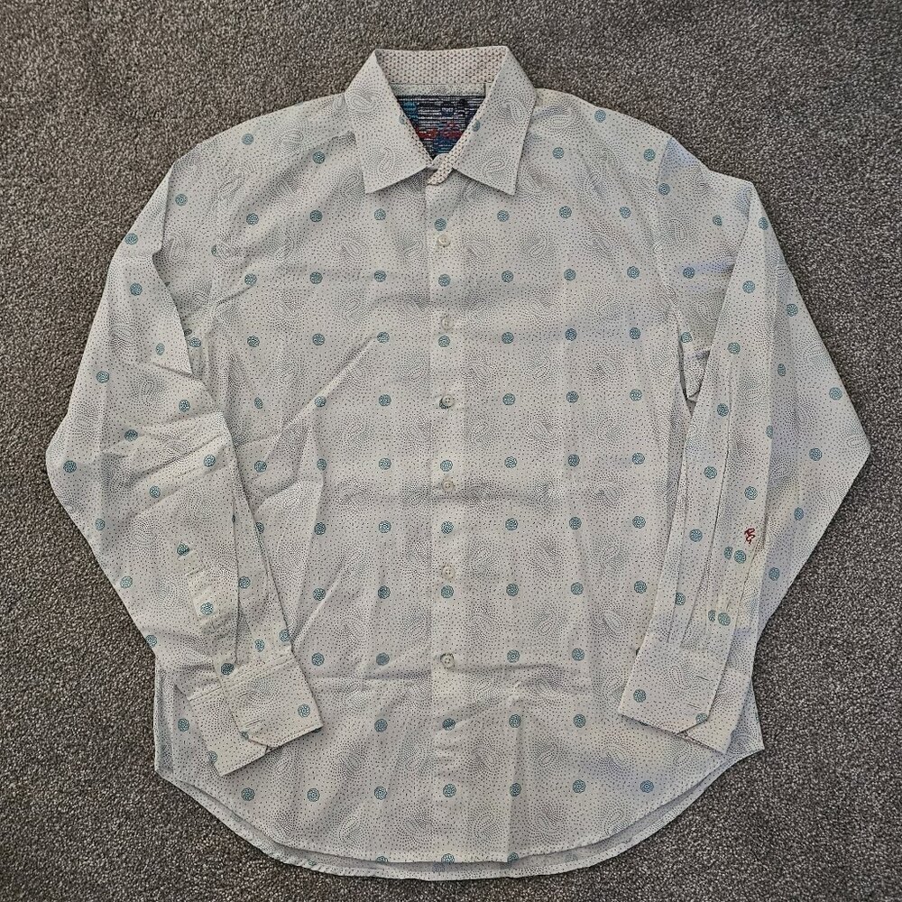 ROBERT GRAHAM classic fit BUTTON-DOWN l/s DRESS SHIRT cotton WHITE paisley